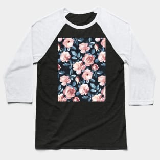 Old Fashioned Moody Roses in Salmon and Blue Grey Baseball T-Shirt